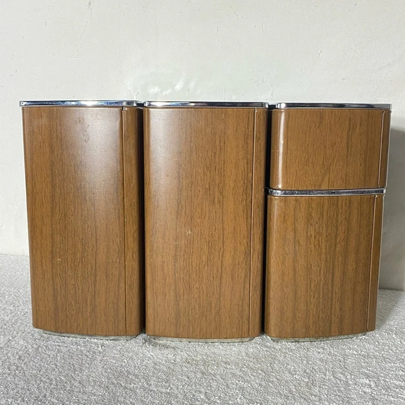 Vintage GSW MCM Faux Wood Metal Canister Set Sugar Flour Coffee Tea - Picture 4 of 14